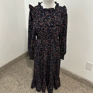 🕯️ Bohme Ruffle Detail Ling Sleeve Floral Maxi Dress